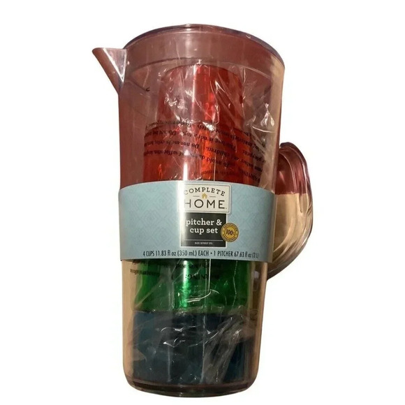 4 Multi Cups & Clear Complete Home Pitcher Set. New In Package - Picture 4 of 4